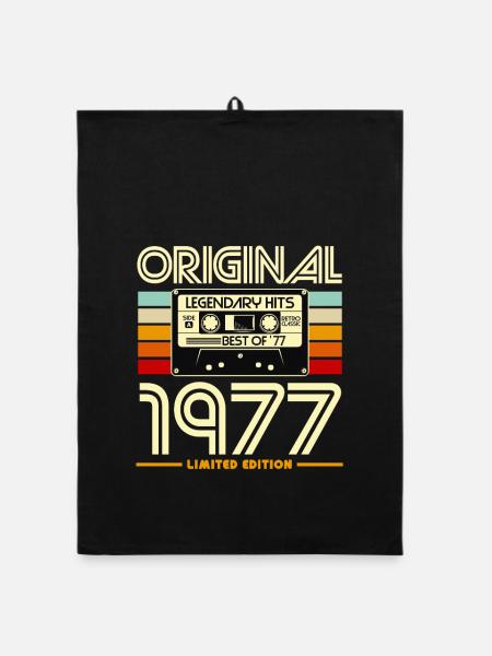 Original 1977 Limited Edition Cassette - Organic dish towel - black - Front