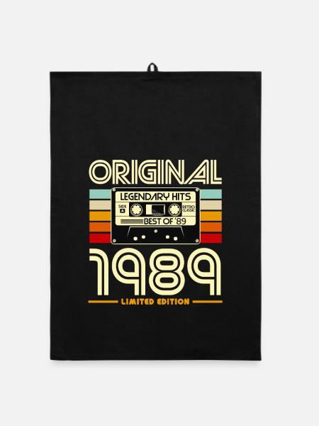 1989 Limited Edition Retro Cassette - Organic dish towel - black - Front