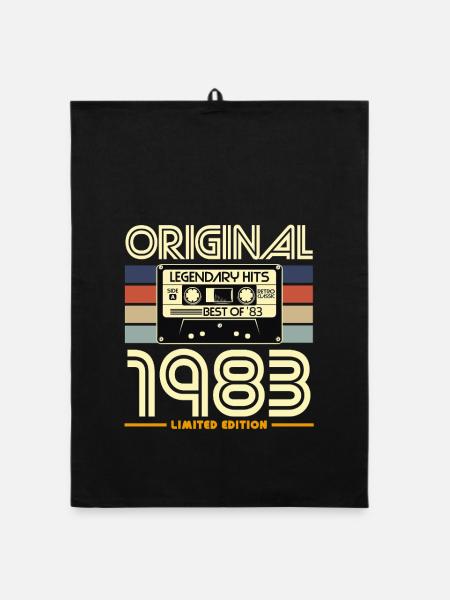 Original 1983 Retro Cassette - Organic dish towel - black - Front