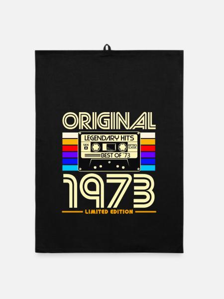 Originale Retro-Kassette von 1973 - Organic Geschirrtuch - Schwarz - Vorne