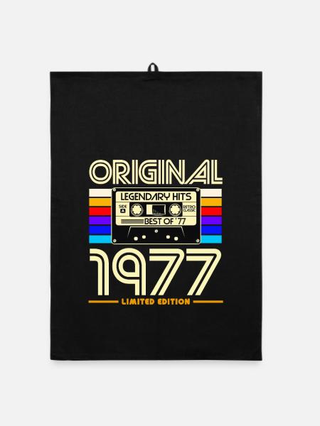 Originale Retro-Kassette von 1977 - Organic Geschirrtuch - Schwarz - Vorne