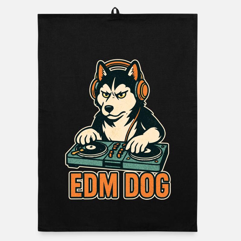 EDM Dog: Husky DJ am Mischpult im Retro-Stil Organic Geschirrtuch