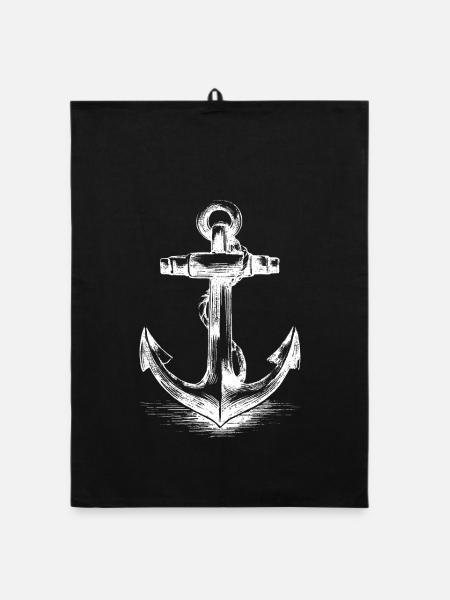 Anchor Emblem Vintage Nautical - Organic dish towel - black - Front