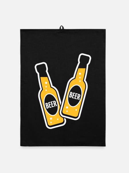2 Bierflaschen zum Toasten (Bier / NEG 2C) - Organic Geschirrtuch - Schwarz - Vorne