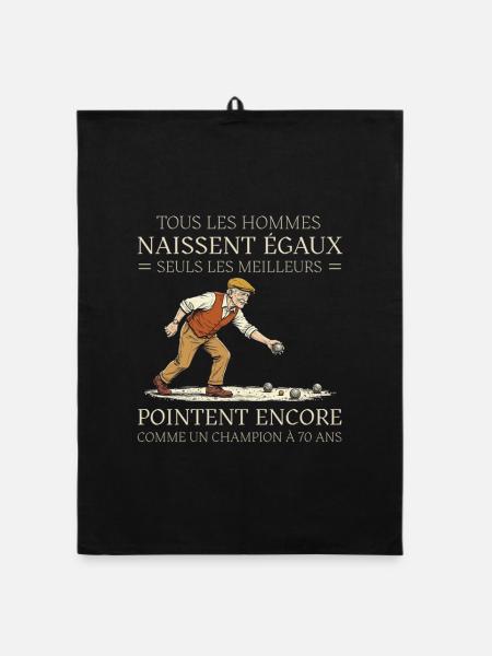 Papy Pétanque Cadeau 70 ans humour - Torchon bio - noir - Devant