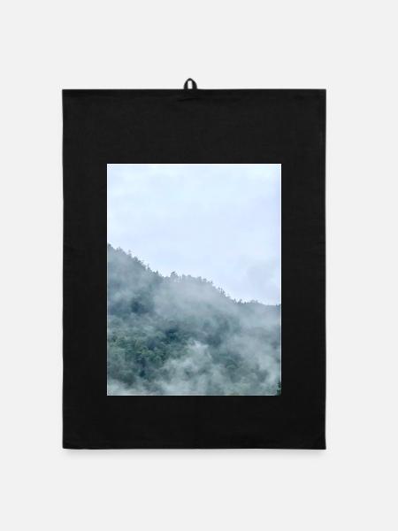 Misty Mountain Fog Landscape - Organic dish towel - black