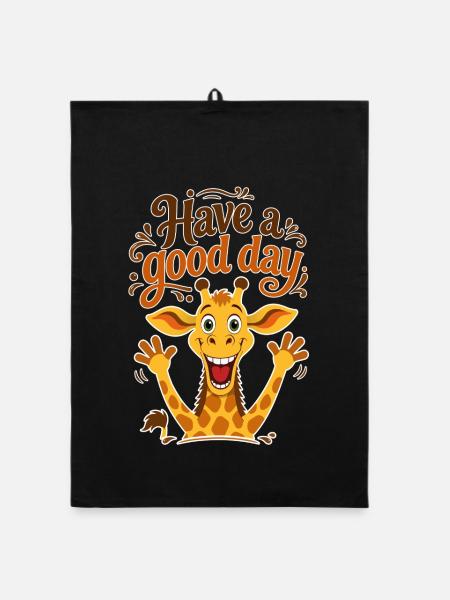 Happy Giraffe mit dem Text "Hab einen schönen Tag" - Organic Geschirrtuch - Schwarz - Vorne