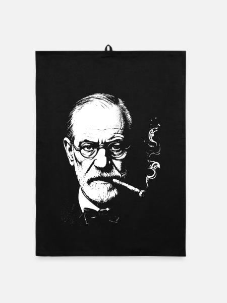 Sigmund Freud smoking cigar - Organic dish towel - black - Front