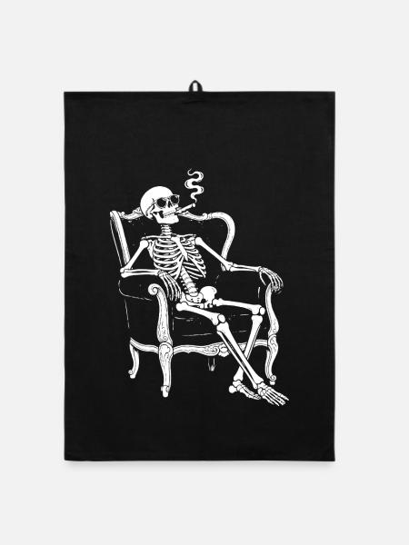 Skeleton on Sofa Smoke Chill - Organic dish towel - black - Front
