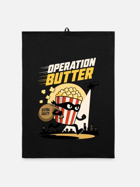 Operation Butter – Lustiger Popcorn Agent - Organic Geschirrtuch - Schwarz - Vorne