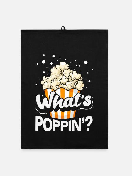 Was Poppt Da Lustiges Popcorn Kino Motiv - Organic Geschirrtuch - Schwarz - Vorne