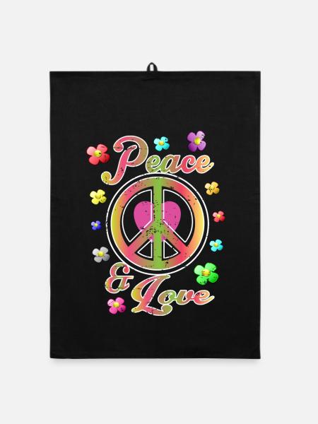 Peace and Love - Organic dish towel - black - Front