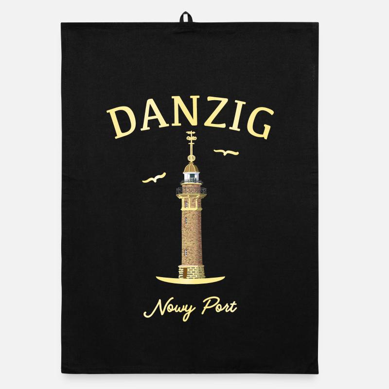 Danzig, Leuchtturm - Organic Geschirrtuch - Schwarz