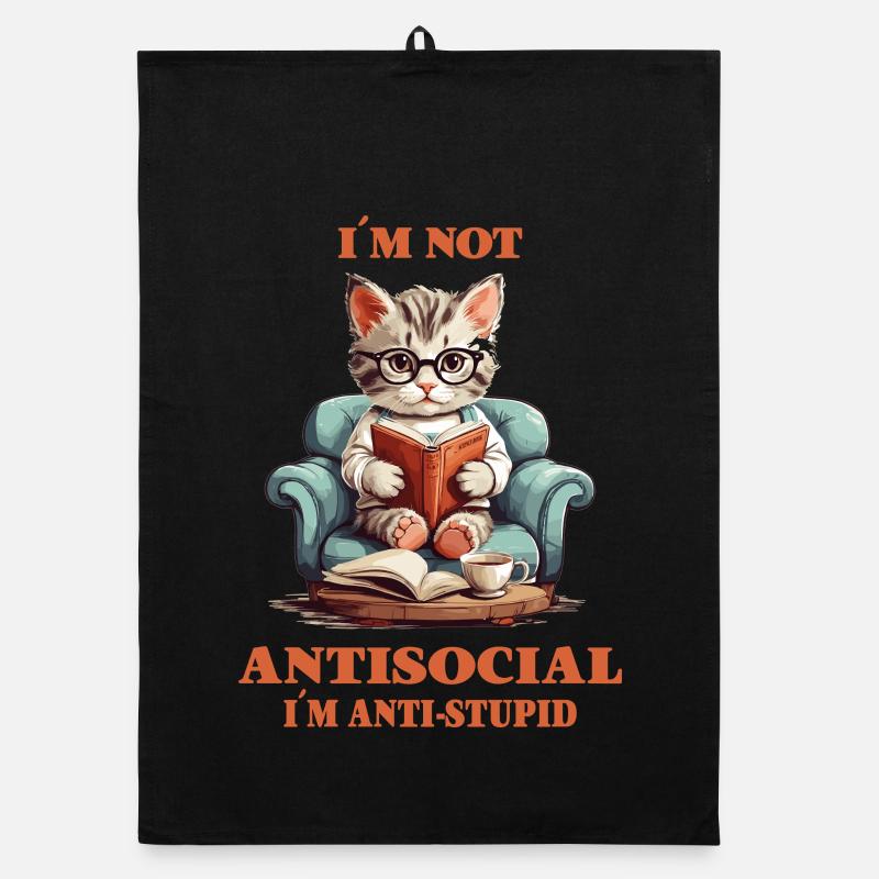 Clever cat with reading glasses Organic dish towel