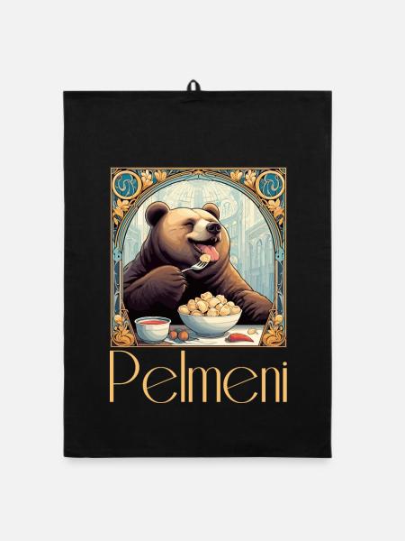 Pelmeni Bear Russian Gift - Organic dish towel - black - Front