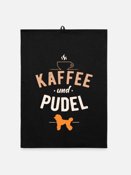 Kaffee und Pudel Hunde Spruch - Organic Geschirrtuch - Schwarz - Vorne