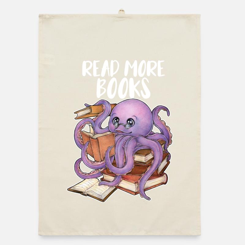 Lesender Oktopus im Bücherstapel Buch Geschenk Organic Geschirrtuch