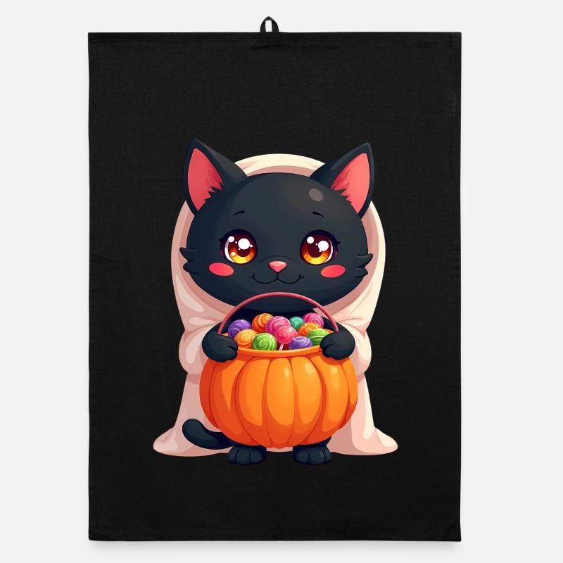 Halloween Cat with Halloween Pumpkin Organic Geschirrtuch