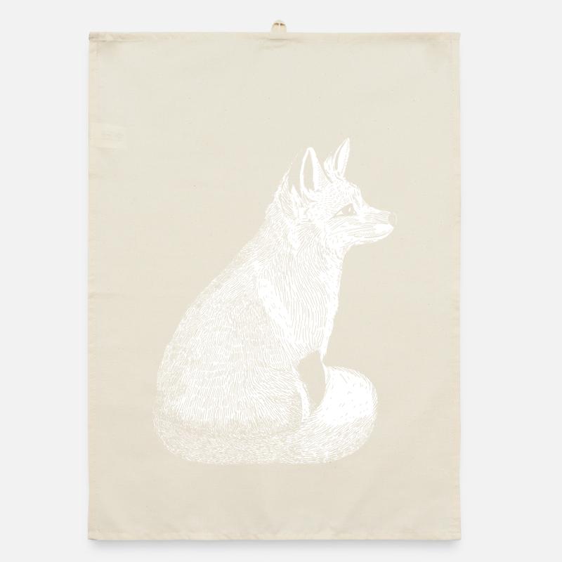 Hand Drawn Vintage Fox Organic dish towel