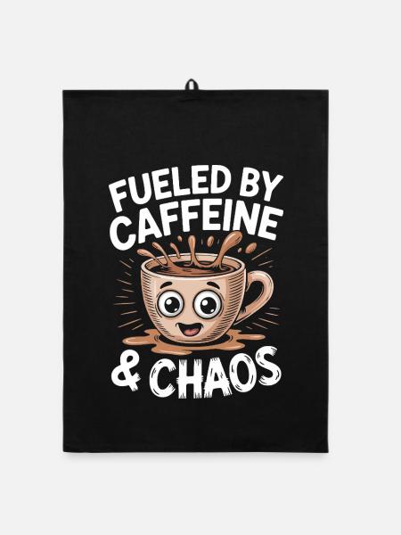 Angetrieben von Koffein und Chaos Kaffee Lehrerin Mama - Organic Geschirrtuch - Schwarz - Vorne