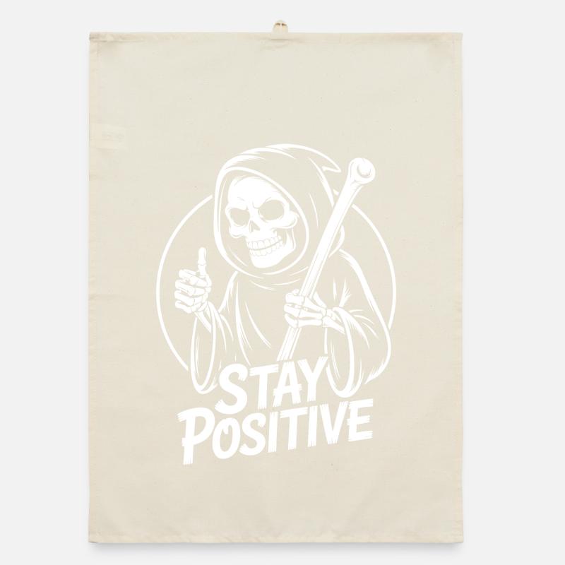 Bleib Positiv Grim Reaper Design Organic Geschirrtuch