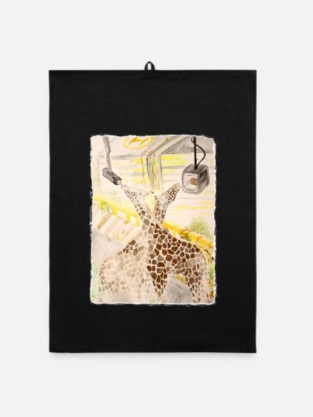 Girafe au milieu du transit au néon - Torchon bio - noir