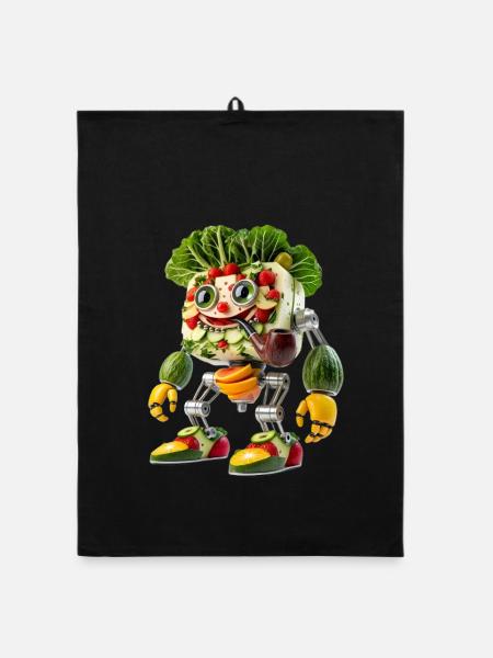Garden Harvest Robot: Organic Synthetic Cyborg - Organic dish towel - black - Front