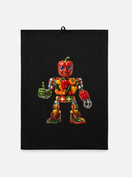 Bell Pepper Robot: Organic Synthetic Cyborg - Organic dish towel - black - Front