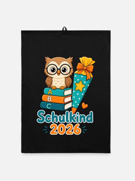 Schulkind 2026 Eule Einschulung - Organic Geschirrtuch - Schwarz - Vorne