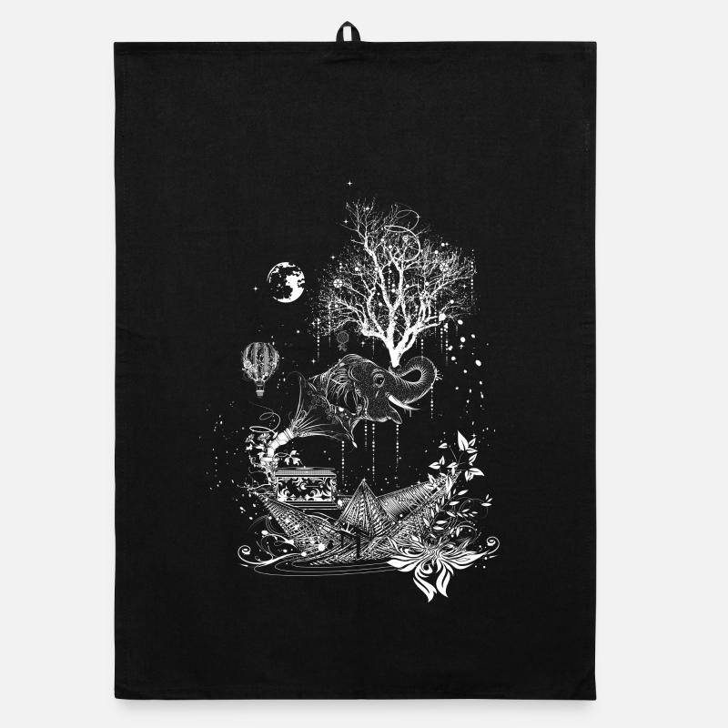 Éléphant, papier et arbre surréaliste Torchon bio