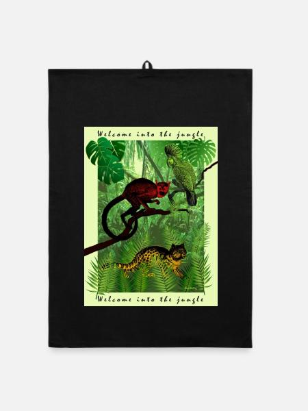 Jungle Mania - Organic dish towel - black - Front