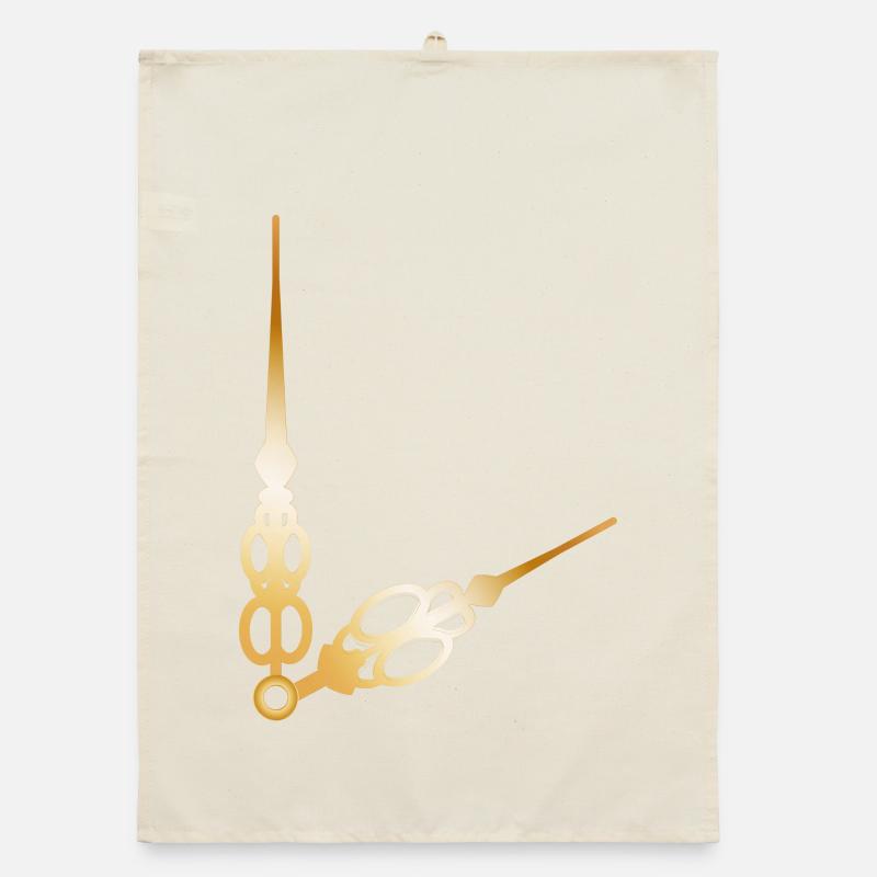 golden big and small clock hands Organic dish towel