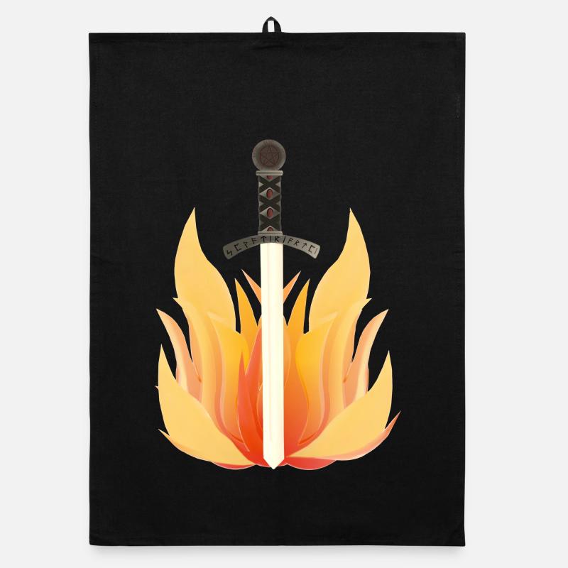 langschwert mit Flammenmuster, feuerdesigns - Organic Geschirrtuch - Schwarz
