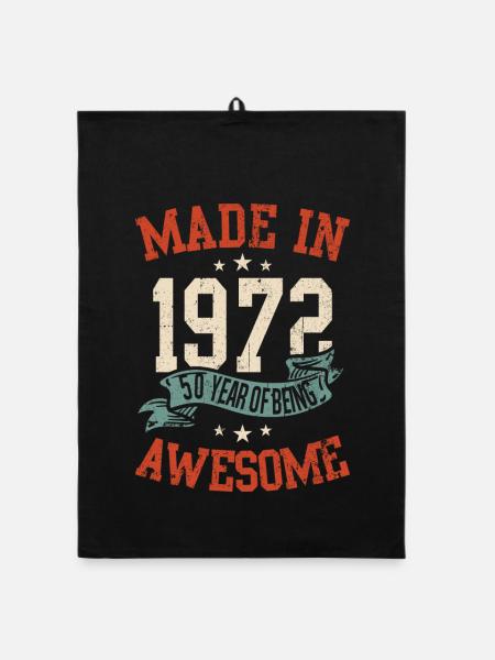 Made in 1972 50th Birthday - Organic dish towel - black - Front