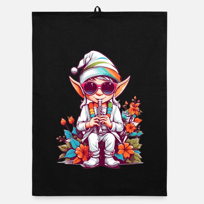 Elf with flute Organic dish towel