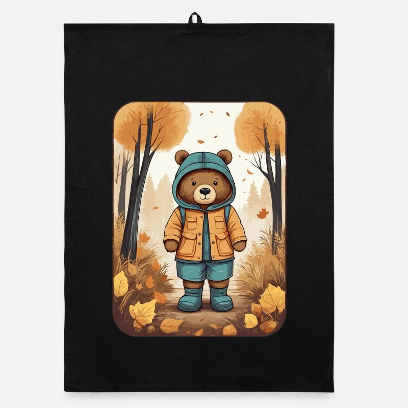 Süßer Bär mit Regenmantel Organic Geschirrtuch