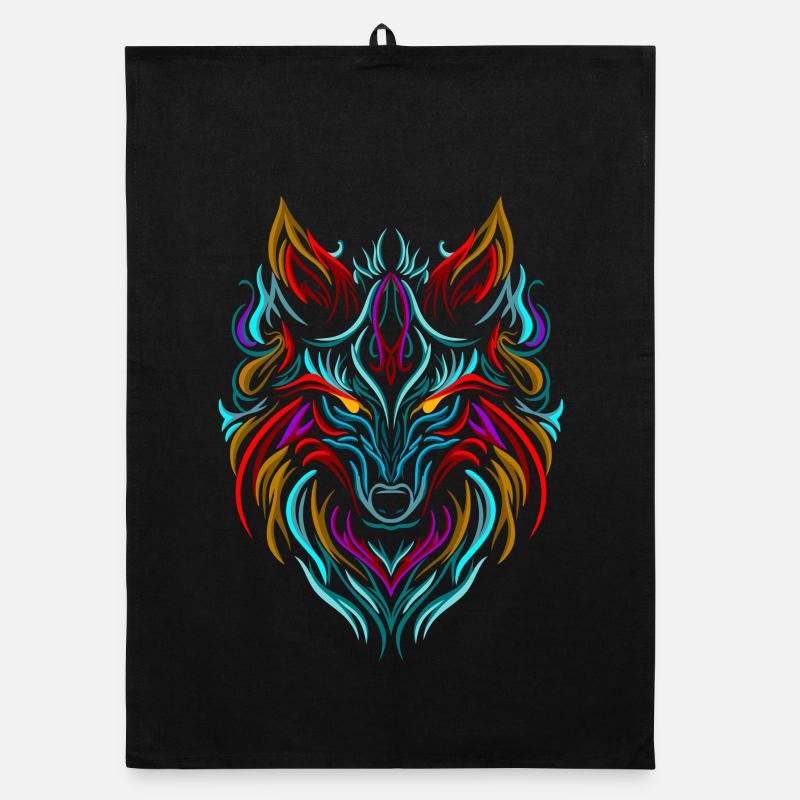 Wolf Tattoo Colorful Organic dish towel