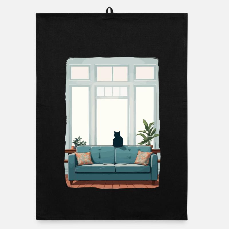 Cat alone at home Organic dish towel