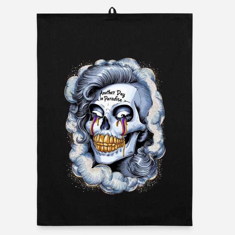 Another Day in Paradise - Skeletal Skull Organic dish towel