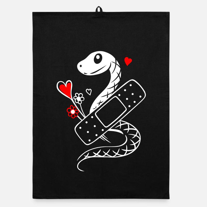 Snake with plasters and hearts - Get well soon Organic dish towel