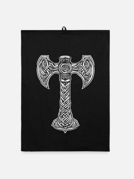 Mjöllnir Viking symbol - Organic dish towel - black - Front