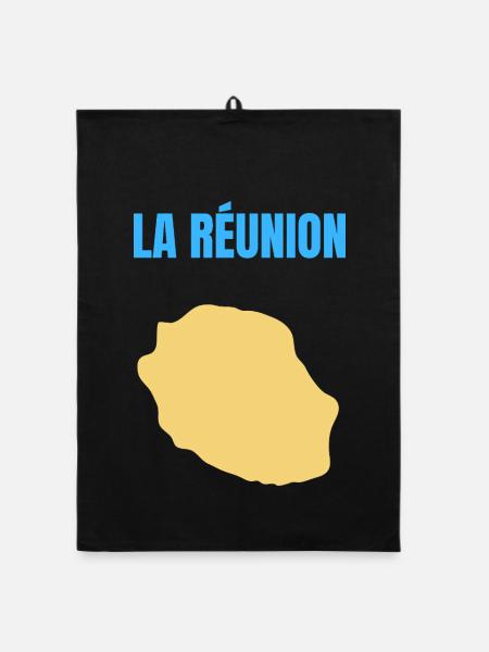 T-shirt carte La Réunion île dorée - Torchon bio - noir - Devant