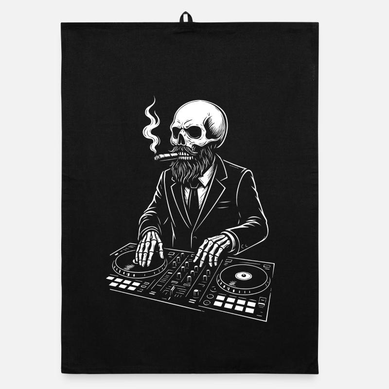 Totenkopf DJ im Anzug mit Zigarre Organic Geschirrtuch