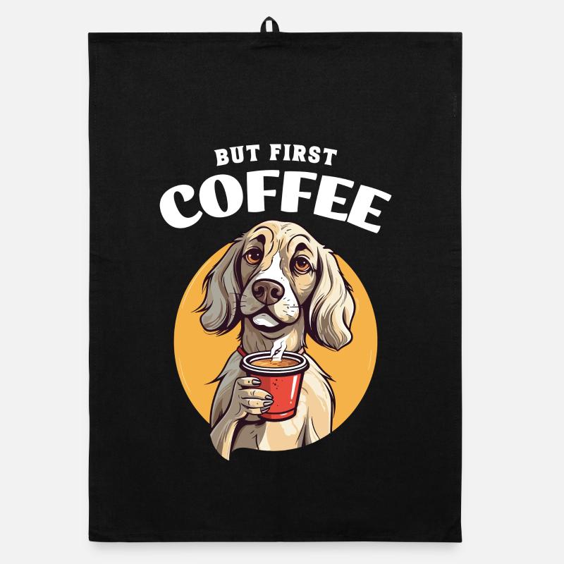 Kaffee But First Coffee Hund Tier Spruch Lustig Organic Geschirrtuch