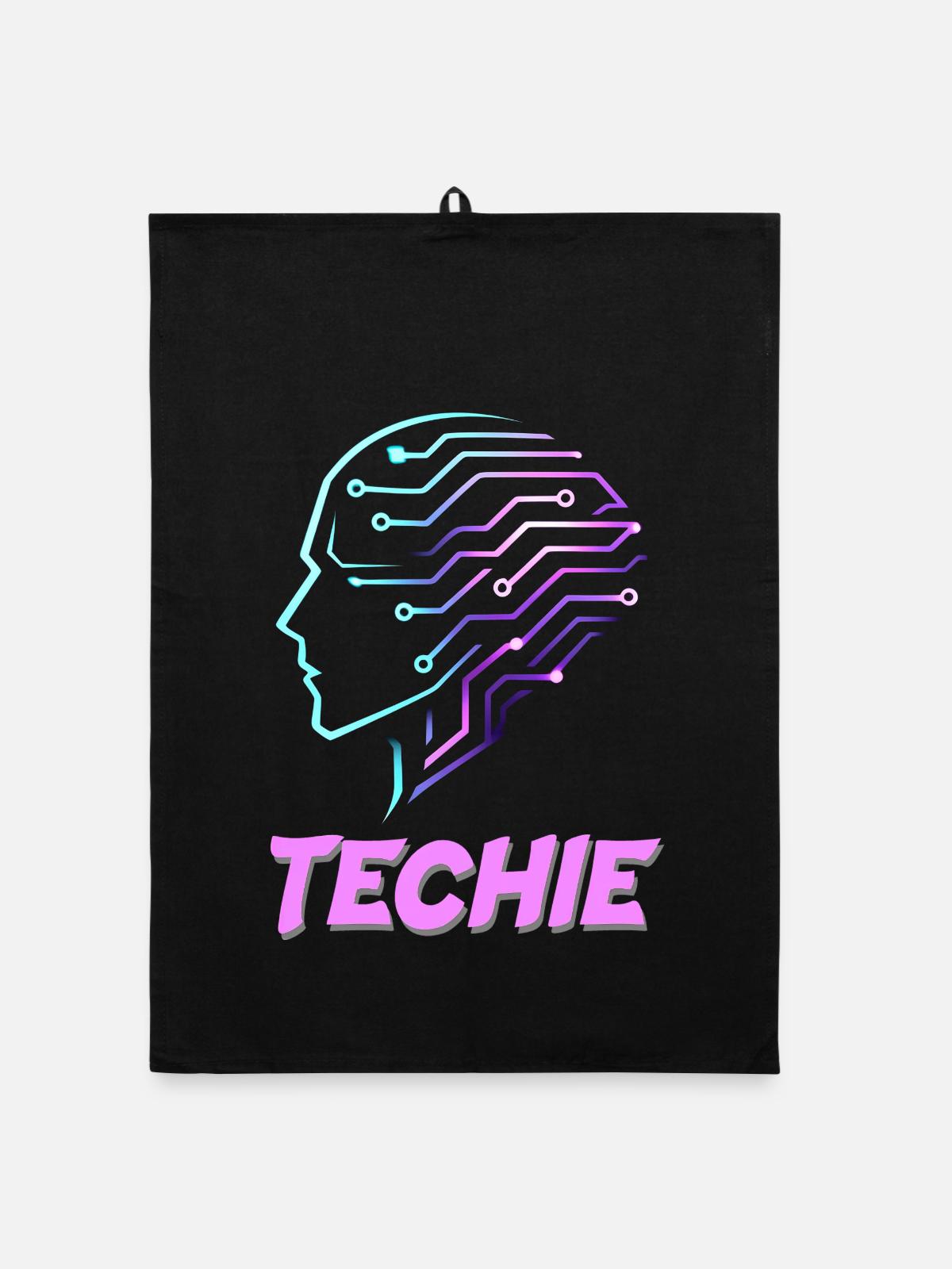 Neon Kopf Schaltkreis Techie - Organic Geschirrtuch - Schwarz - Vorne
