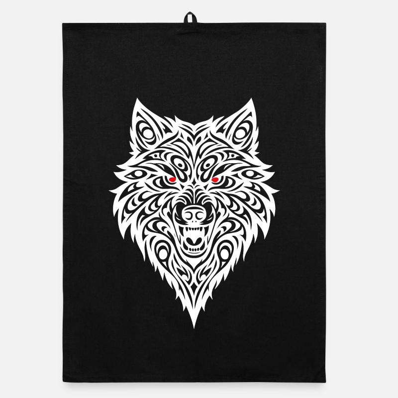 Embossed wolf head with tribal pattern Organic dish towel
