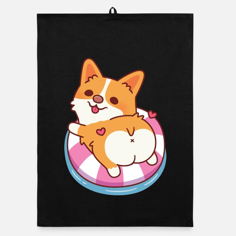 Süßer Corgi entspannt im Pool-Float-Sommer Organic Geschirrtuch