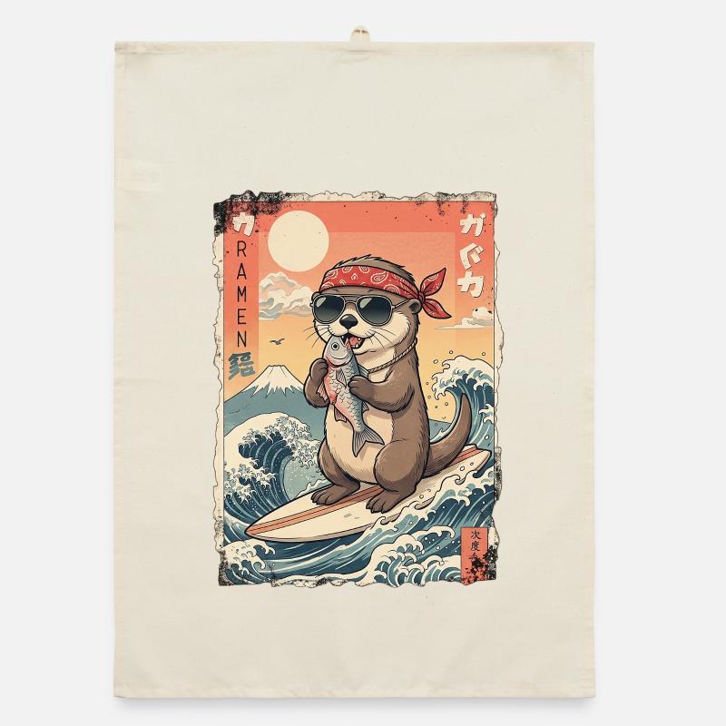 Kawaii Surf Otter Organic Geschirrtuch