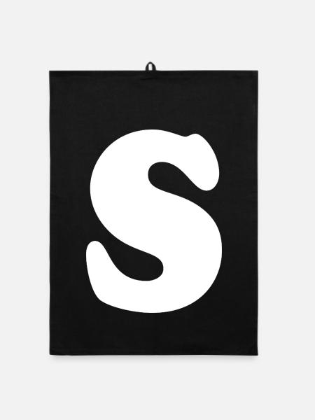 Impression de style S grand | Lettre S | S Logo - Torchon bio - noir - Devant