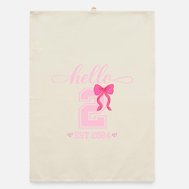 Hello 2 Est 2024 Rosa Schleife Design Organic Geschirrtuch